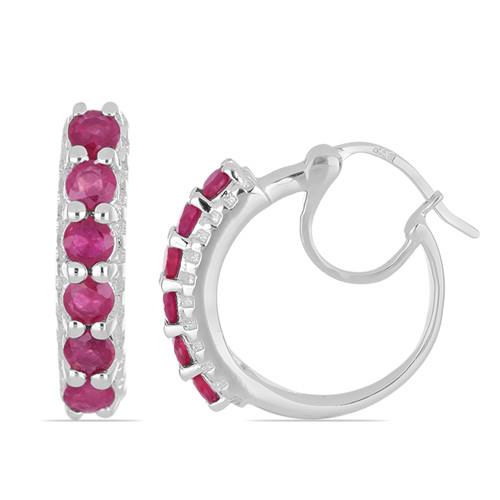 BUY GLASS FILLED RUBY GEMSTONE EARRINGS IN 925 STERLING SILVER